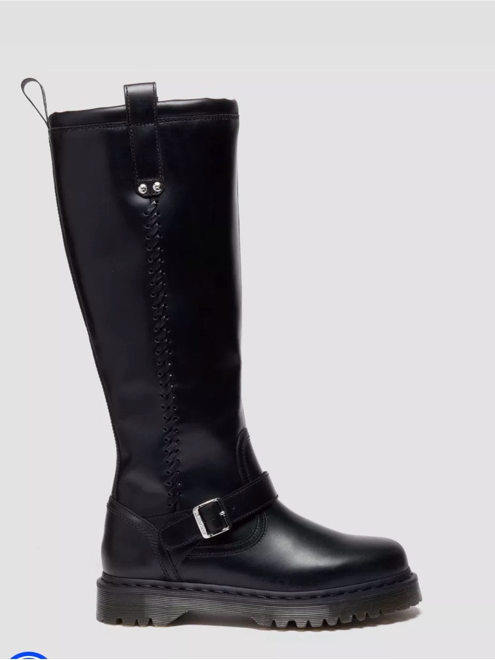 Black Leather Dr Marten Knee-High Buckle Boots - Picture 6 of 8